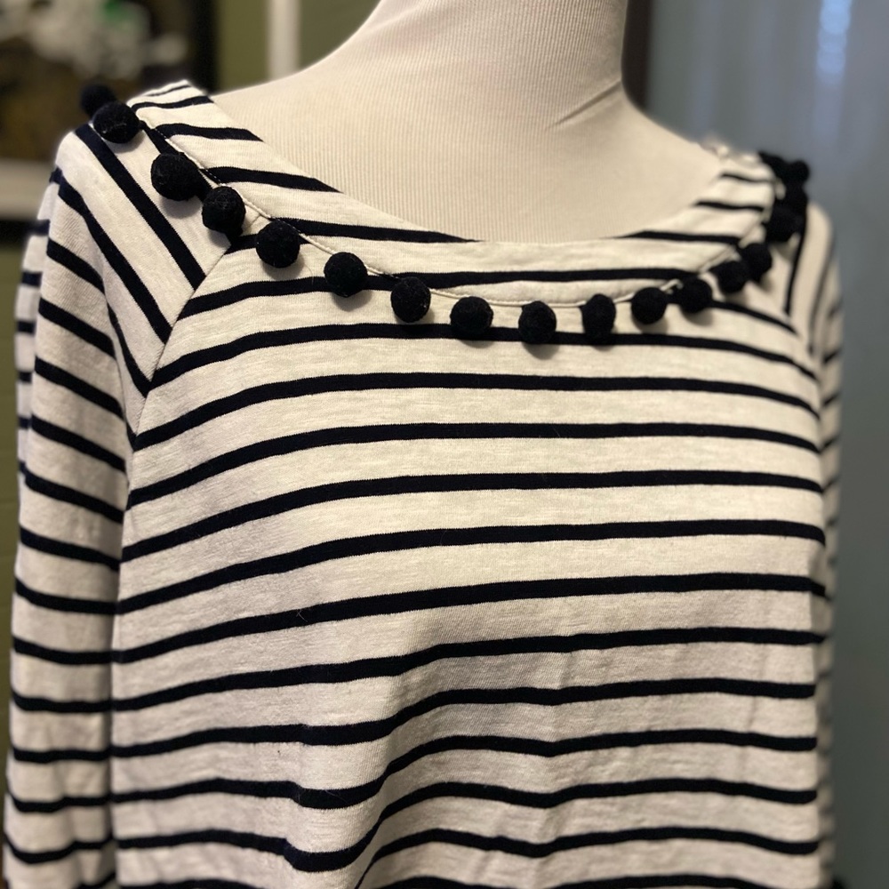 Black/White Striped Shirt with Pom Poms